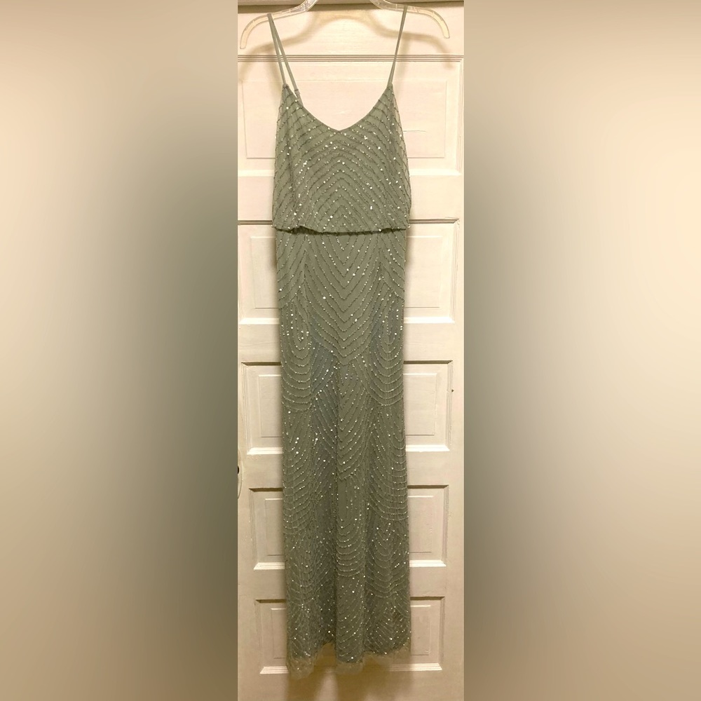 LULUS sequin beaded sage green dress